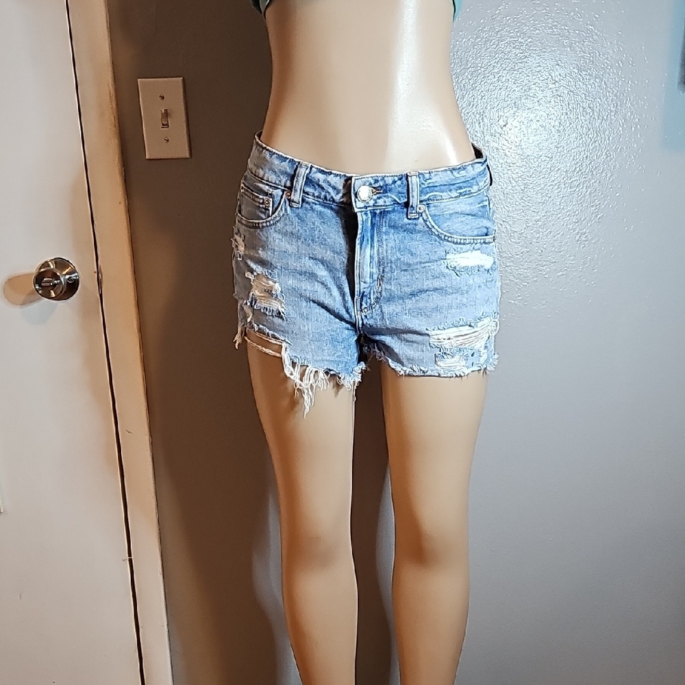American Eagle Outfitters Light Blue Distressed Jean Shorts
